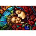 madonna and child stained glass wall art vibrant religious canvas spiritual decor for home and prayer space