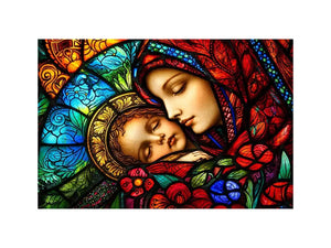 madonna and child stained glass wall art vibrant religious canvas spiritual decor for home and prayer space