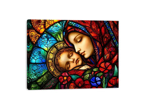 madonna and child stained glass wall art vibrant religious canvas spiritual decor for home and prayer space