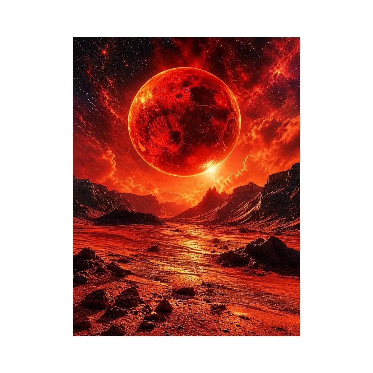 Red planet sci fi landscape wall art with dramatic sky and bold cosmic tones for modern luxury interiors