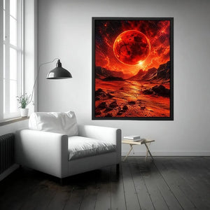 Red planet sci fi landscape wall art with dramatic sky and bold cosmic tones for modern luxury interiors