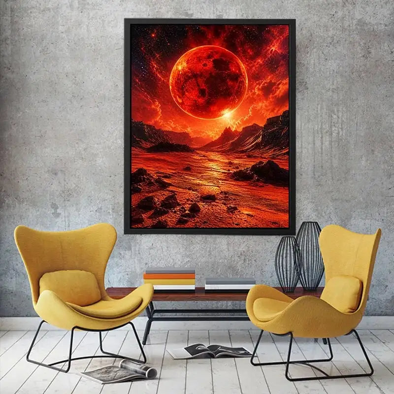 Red planet sci fi landscape wall art with dramatic sky and bold cosmic tones for modern luxury interiors