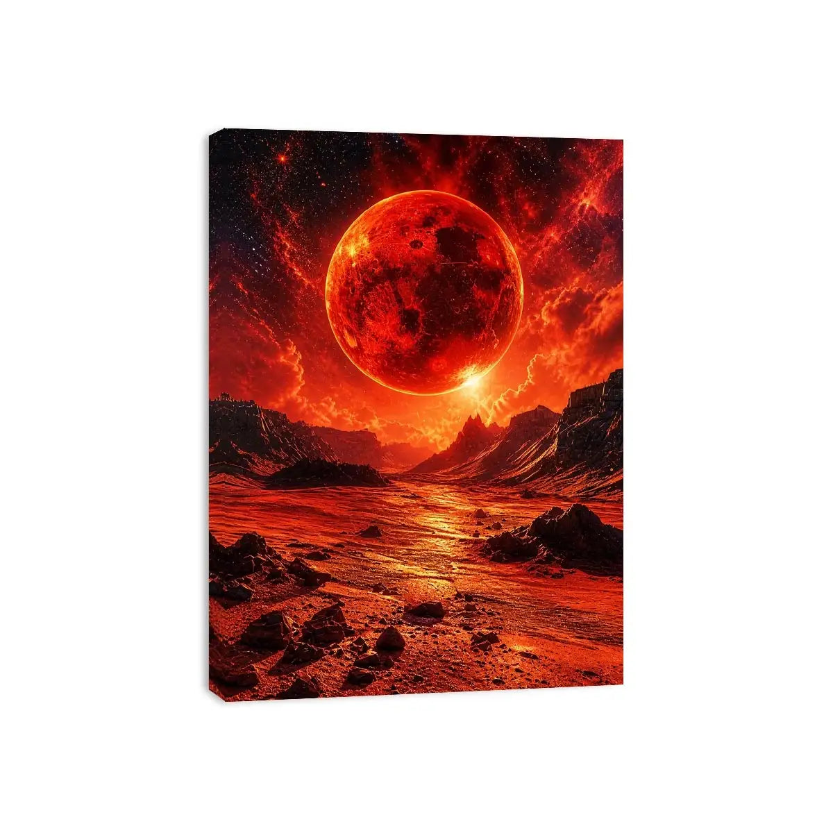 Red planet sci fi landscape wall art with dramatic sky and bold cosmic tones for modern luxury interiors
