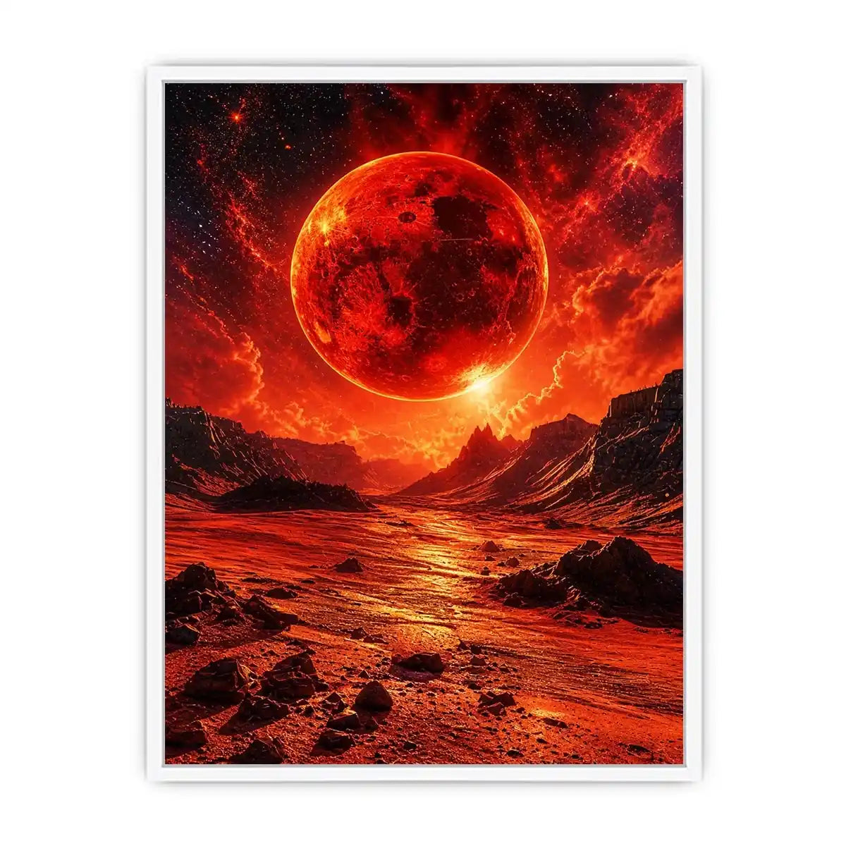 Red planet sci fi landscape wall art with dramatic sky and bold cosmic tones for modern luxury interiors