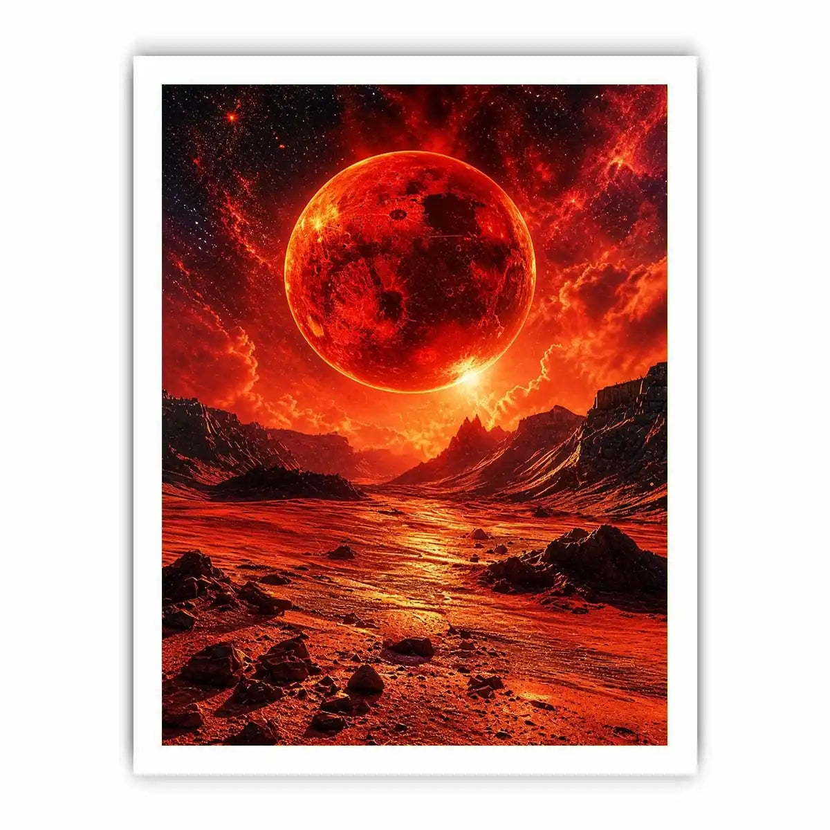 Red planet sci fi landscape wall art with dramatic sky and bold cosmic tones for modern luxury interiors