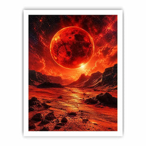 Red planet sci fi landscape wall art with dramatic sky and bold cosmic tones for modern luxury interiors