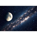 Minimal moon night sky wall art with soft stars and deep blue tones for calm modern luxury interiors