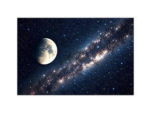 Minimal moon night sky wall art with soft stars and deep blue tones for calm modern luxury interiors
