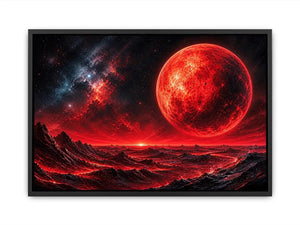 Abstract red planet landscape wall art with bold textures and dramatic cosmic tones for modern interiors