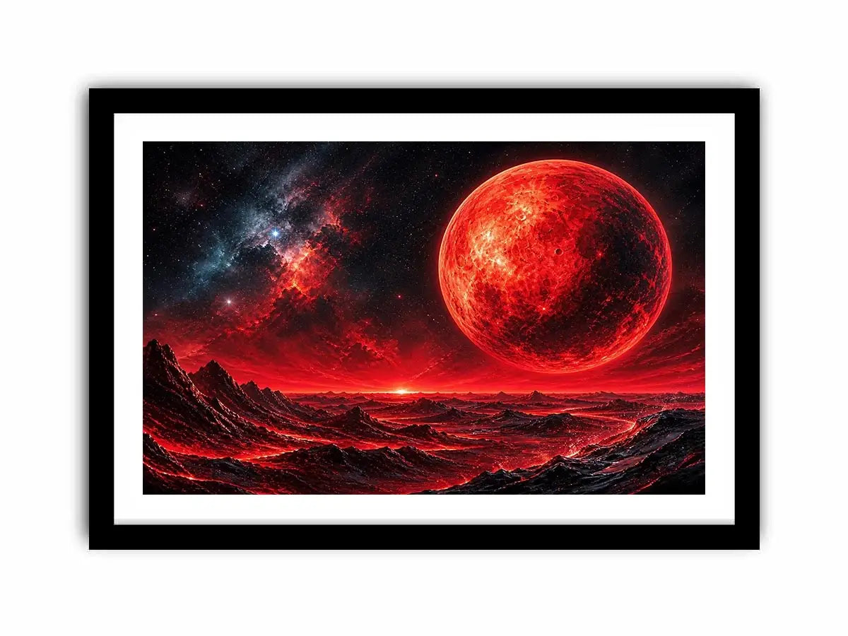 Abstract red planet landscape wall art with bold textures and dramatic cosmic tones for modern interiors