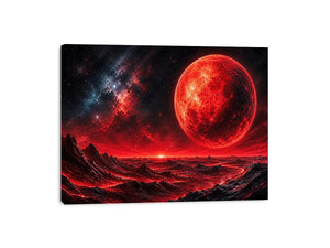 Abstract red planet landscape wall art with bold textures and dramatic cosmic tones for modern interiors