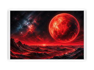 Abstract red planet landscape wall art with bold textures and dramatic cosmic tones for modern interiors