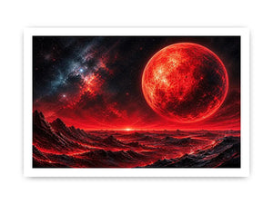 Abstract red planet landscape wall art with bold textures and dramatic cosmic tones for modern interiors
