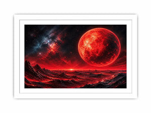 Abstract red planet landscape wall art with bold textures and dramatic cosmic tones for modern interiors