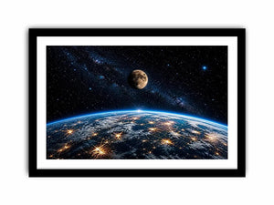 earth from space wall art canvas moon galaxy stars night sky modern cosmic decor blue black artwork