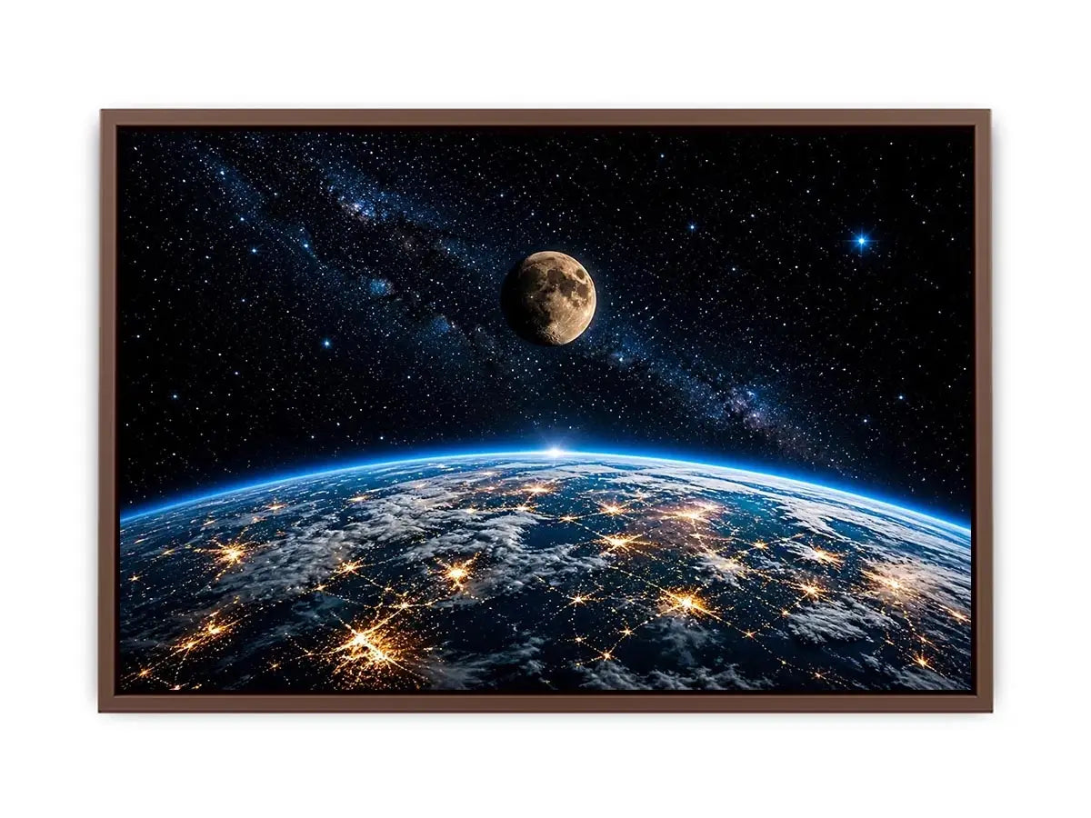 earth from space wall art canvas moon galaxy stars night sky modern cosmic decor blue black artwork