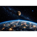 earth from space wall art canvas moon galaxy stars night sky modern cosmic decor blue black artwork