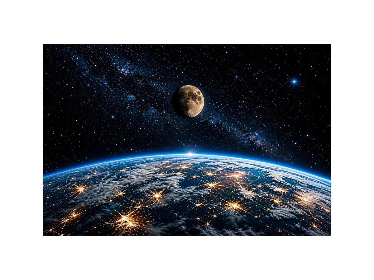 earth from space wall art canvas moon galaxy stars night sky modern cosmic decor blue black artwork