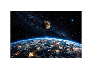 earth from space wall art canvas moon galaxy stars night sky modern cosmic decor blue black artwork