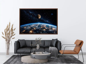 earth from space wall art canvas moon galaxy stars night sky modern cosmic decor blue black artwork
