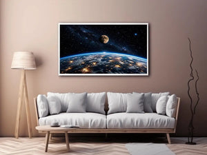 earth from space wall art canvas moon galaxy stars night sky modern cosmic decor blue black artwork
