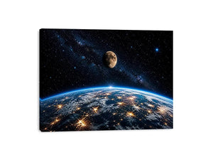 earth from space wall art canvas moon galaxy stars night sky modern cosmic decor blue black artwork