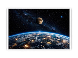 earth from space wall art canvas moon galaxy stars night sky modern cosmic decor blue black artwork