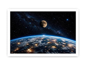 earth from space wall art canvas moon galaxy stars night sky modern cosmic decor blue black artwork
