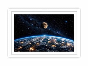 earth from space wall art canvas moon galaxy stars night sky modern cosmic decor blue black artwork