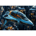 futuristic spaceship wall art canvas sci fi vehicle city background modern digital artwork blue teal decor