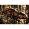 futuristic spaceship city wall art canvas sci fi orange black industrial skyline digital artwork modern decor