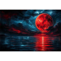 red moon abstract wall art canvas ocean reflection modern painting teal blue dramatic decor artwork