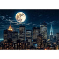 NYC skyline wall art canvas moon night city lights modern photography blue black urban decor