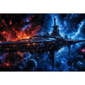 futuristic space station wall art canvas sci fi galaxy spaceship blue red cosmic digital artwork decor