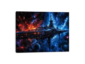 futuristic space station wall art canvas sci fi galaxy spaceship blue red cosmic digital artwork decor