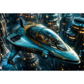 futuristic hovercraft wall art canvas sci fi vehicle city background modern digital artwork blue teal decor