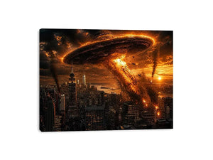 alien invasion wall art canvas spaceship city explosion sci fi apocalypse skyline dramatic artwork decor