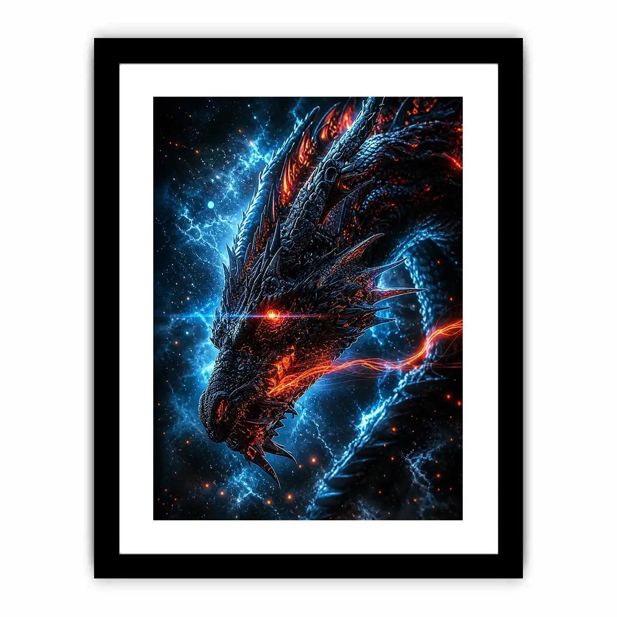 neon dragon wall art canvas fantasy creature glowing blue red sci fi digital artwork modern decor