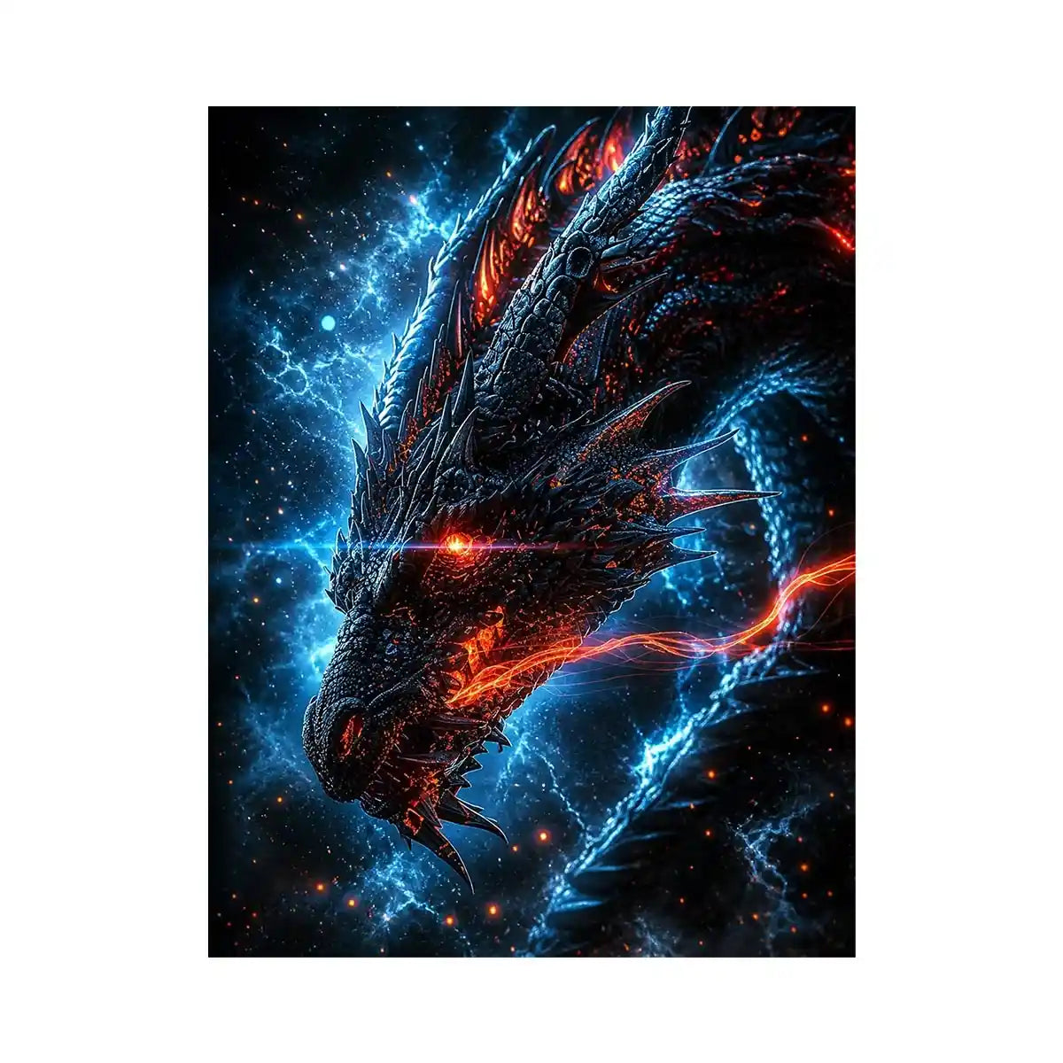 neon dragon wall art canvas fantasy creature glowing blue red sci fi digital artwork modern decor