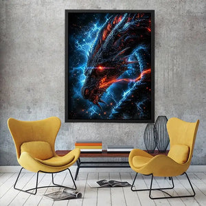 neon dragon wall art canvas fantasy creature glowing blue red sci fi digital artwork modern decor