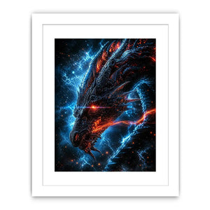 neon dragon wall art canvas fantasy creature glowing blue red sci fi digital artwork modern decor