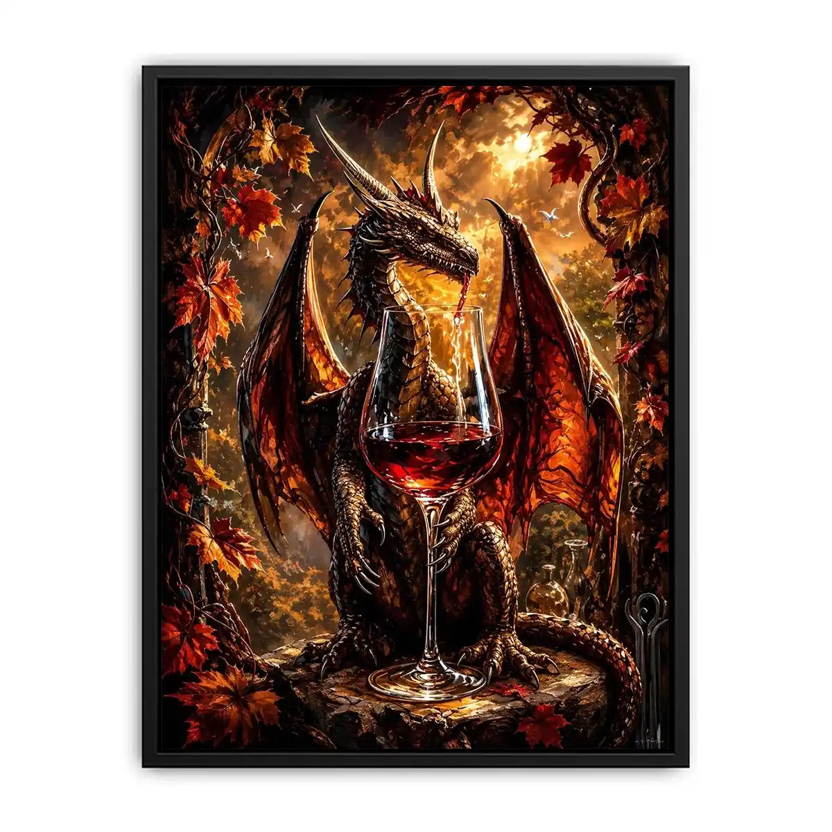 fantasy dragon wine wall art canvas gothic mythical creature autumn decor dark luxury artwork