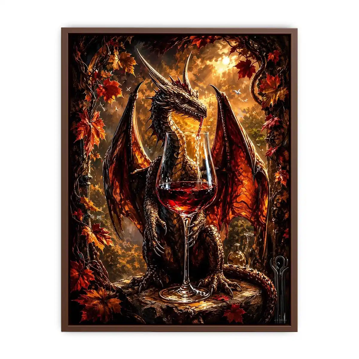 fantasy dragon wine wall art canvas gothic mythical creature autumn decor dark luxury artwork