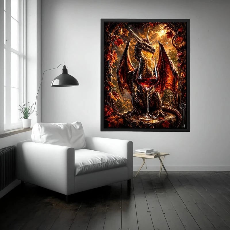 fantasy dragon wine wall art canvas gothic mythical creature autumn decor dark luxury artwork