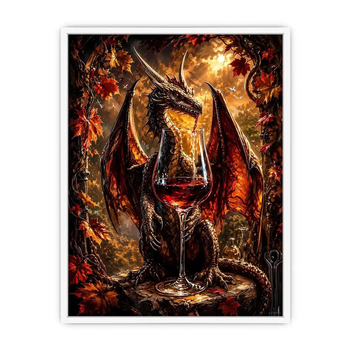 fantasy dragon wine wall art canvas gothic mythical creature autumn decor dark luxury artwork