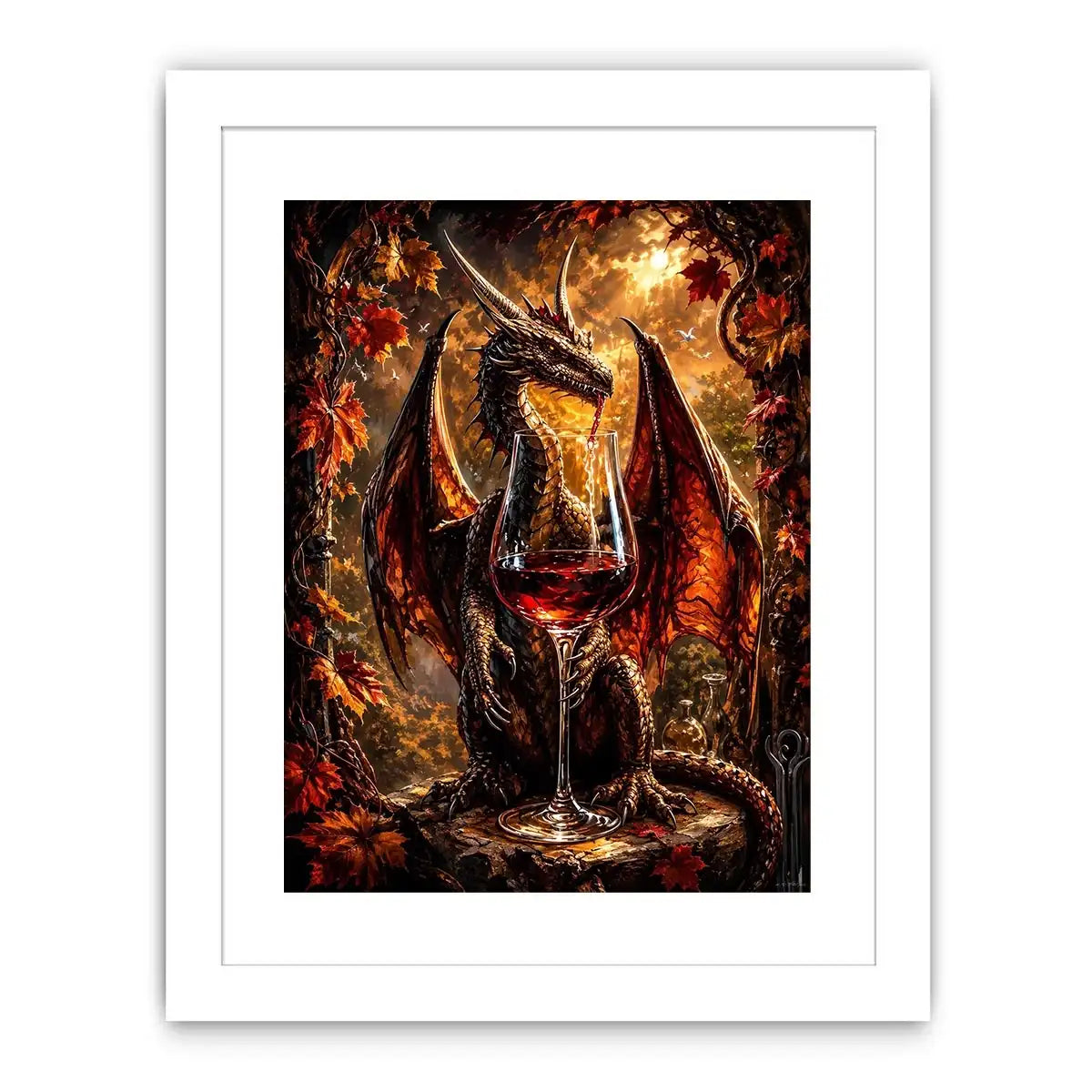 fantasy dragon wine wall art canvas gothic mythical creature autumn decor dark luxury artwork