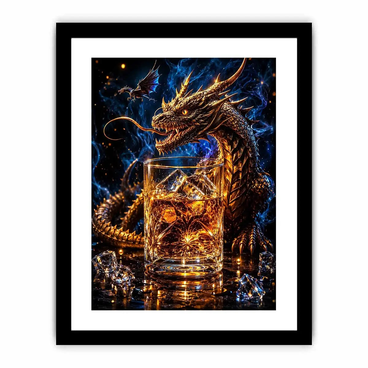 dragon whiskey wall art canvas fantasy creature glowing amber drink luxury gothic decor artwork