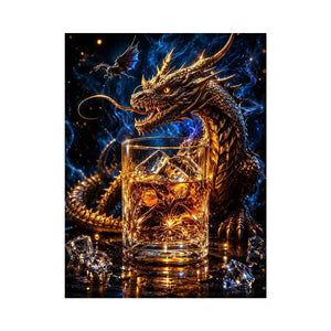 dragon whiskey wall art canvas fantasy creature glowing amber drink luxury gothic decor artwork
