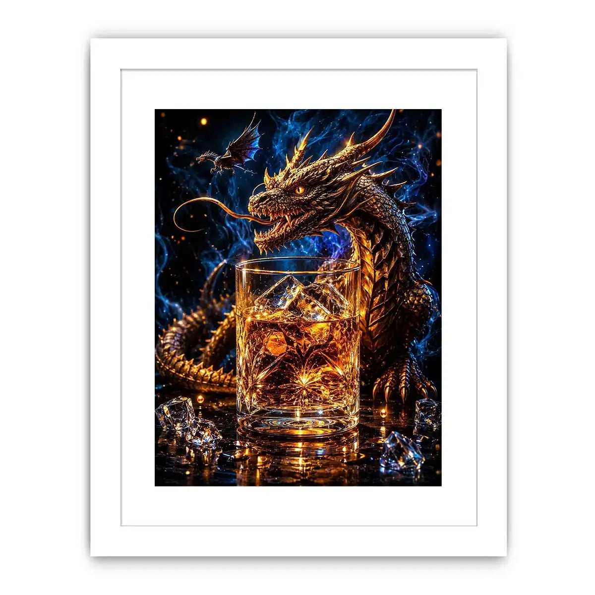 dragon whiskey wall art canvas fantasy creature glowing amber drink luxury gothic decor artwork