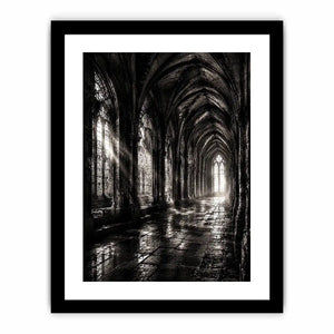 gothic cathedral hallway wall art canvas monochrome architecture dark academia decor black white artwork